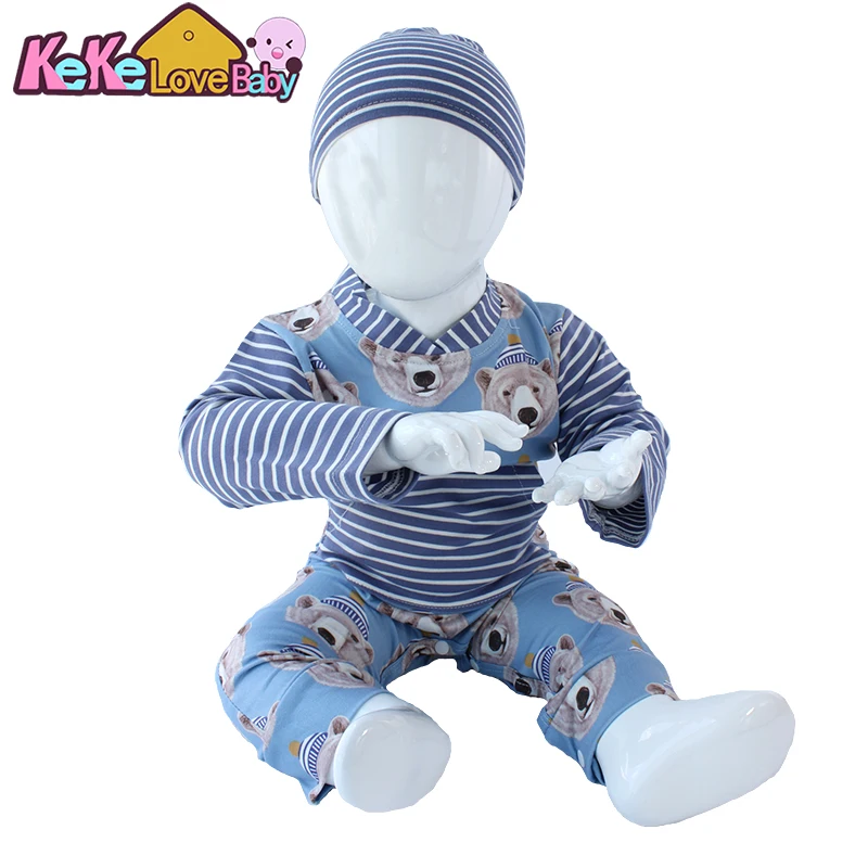 Baby Clothes Winter Long Sleeve Rompers Boy Kids Baby Bear Jumpsuit Hat Cotton Stripe New Born Baby Clothes Girls Cartoon Outfit