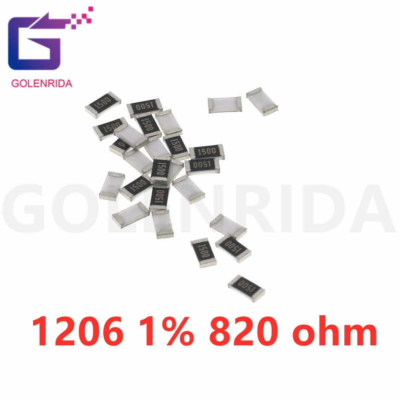 100 шт. 1206 SMD резистор 1% 820 Ом чиповый 0 25 Вт 1/4 820R 821|Резисторы| |