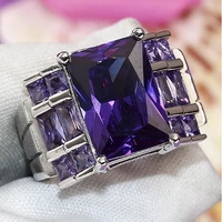 milangirl wholesale silver color purple rectangular crystal rhinestone zircon female ring for women party jewelry size 5 10