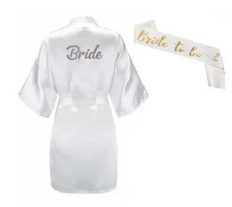 Комплект из 3 предметов атласные шлепанцы для невесты пеньюар свадебных торжеств