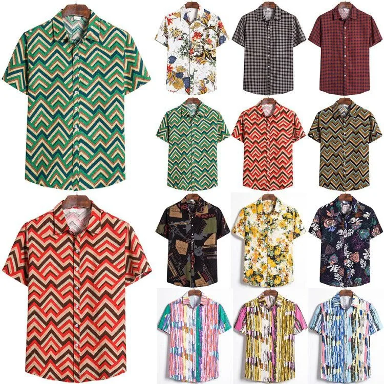 

Plus Size Floral Print Striped Plaid Men's Hawaiian Shirt Button Up Fashion Casual Short Sleeve Mens Beach Shirt Summer Clothing