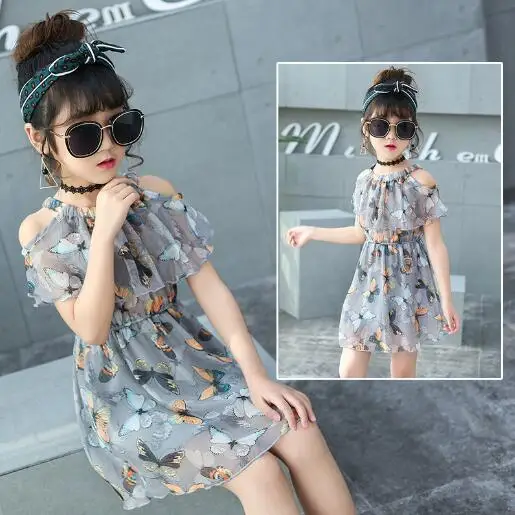 

2022 Summer Girls Princess Dress Kids Cute Belt Dresses Children Teenager floral Clothes butterfly 5 6 7 8 9 10 11 12 year
