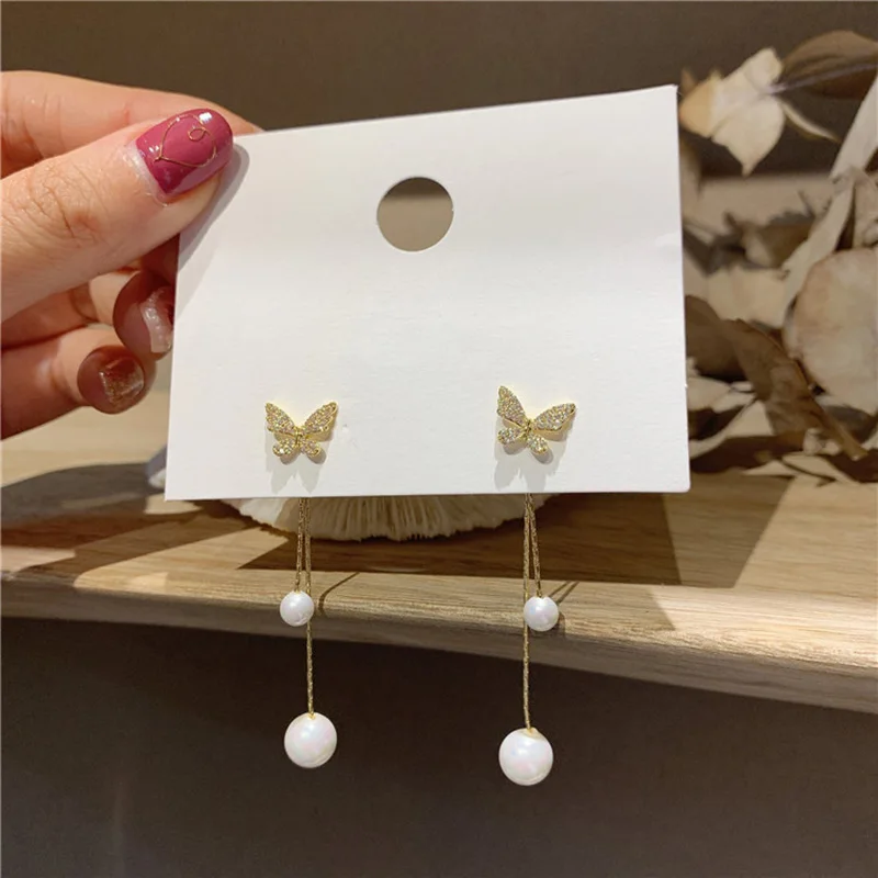 

Wholesale Gold Color Butterfly Long Pearl Tassel Drop Earrings Animal Earrings for Women Young Girls Christmas Jewelry Gifts
