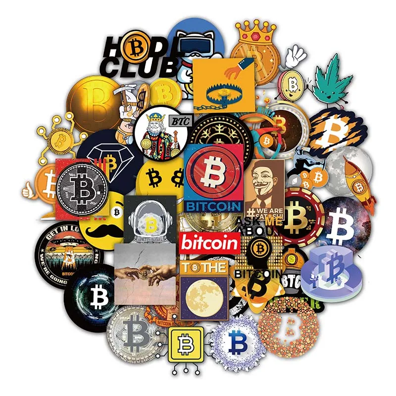 Pegatinas con dibujos animados de Bitcoin BTC para ni&ntilde;os, pegatinas de criptomoneda para ni&ntilde;os, equipaje, port&aacute;til, funda Vsco para monopat&iacute;n, muebles, 10/50 Uds.-4