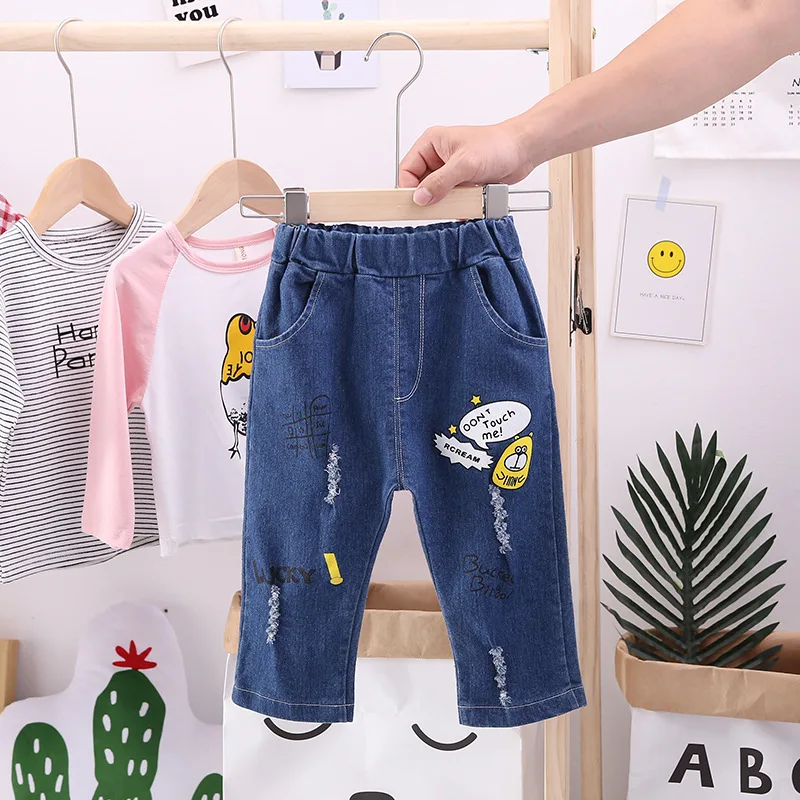 Детские штаны новинка 2020 года весенне осенние модные длинные джинсовые с
