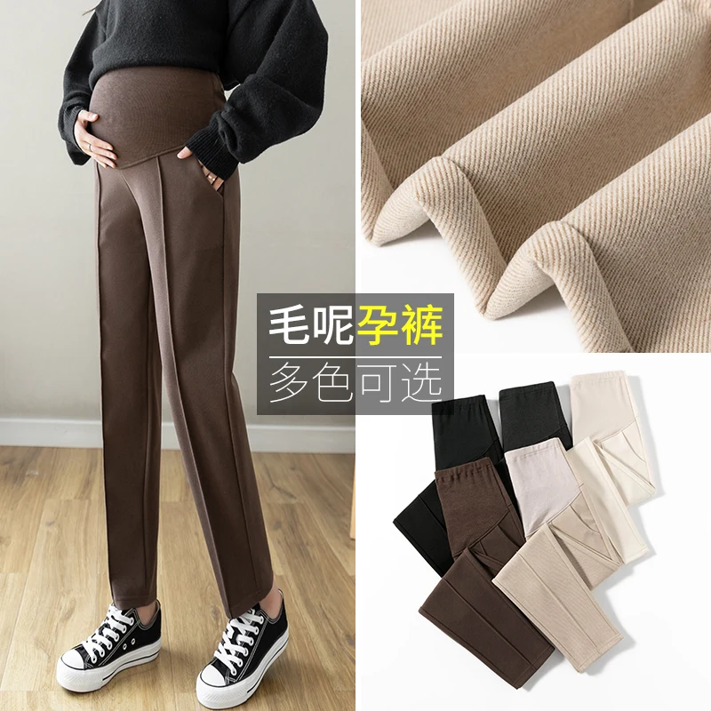 

1322# Winter Thick Warm Dense Woolen Maternity Straight Pants Adjustable Belly OL Pants Clothes for Pregnant Women Pregnancy