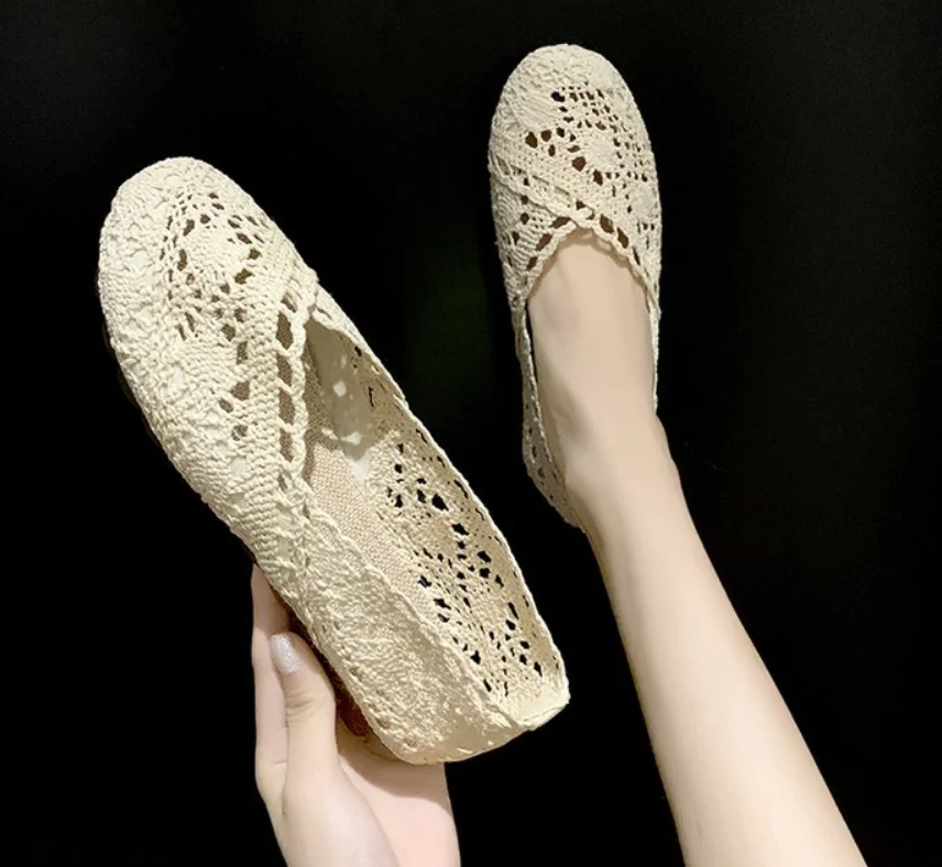 

Fashion New Canvas Shoes Solid Women Platform Wedge Casual Loafer Shoes Flats Hollow Breathable Women Flat Shoes