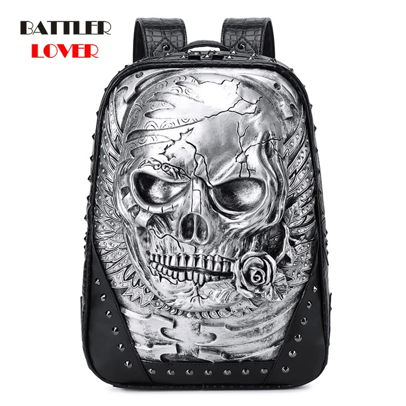 

3D Skull Rose Design Backpacks For Men And Women Steampunk Travel Bagpacks Male Motor Biker Laptop Bags Students Schoolbag 2021