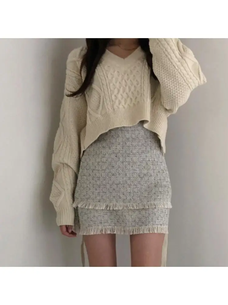 

Women Long Sleeve Knitted Sweater Sexy V-neck Casual Elegant Bandage Pullover