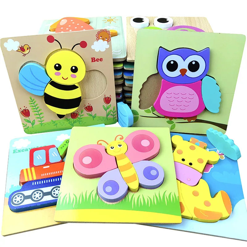 

Wooden Toddler 3D Jigsaw Puzzle Cartoon Animal Educational Toys Animal Shape Montessori Toy Kids