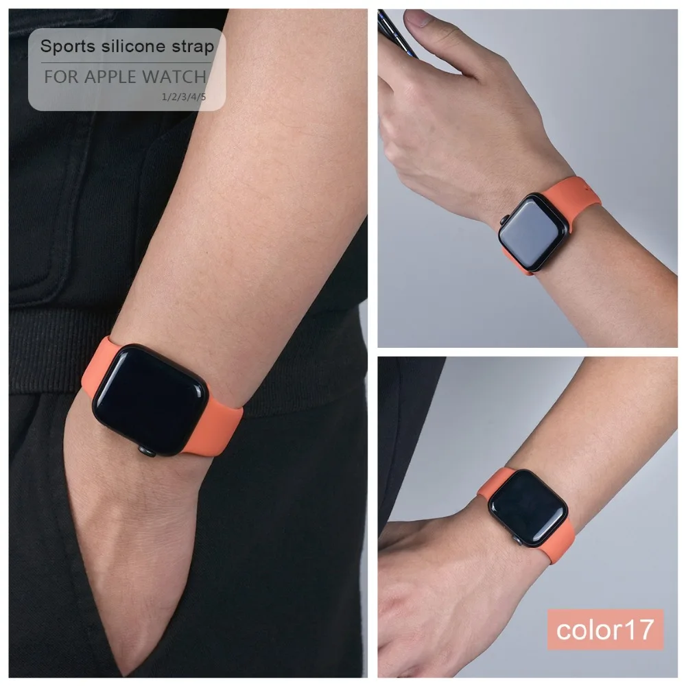 Мягкий силиконовый спортивный ремешок для Apple Watch 5 4 3 2 1 38 мм 42 мм, резиновый ремешок для часов Iwatch series 5 4 40 мм 44 мм