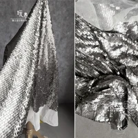 embroidered mesh tulle fabric silver shell shape sequins diy decor props stage clothes mermaid dress skirts designer fabric