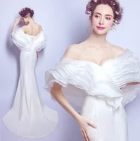 2020 v neck white long evening dress ruffles prom gown vestido de festa off the shoulder evening gown abiye gece elbisesi