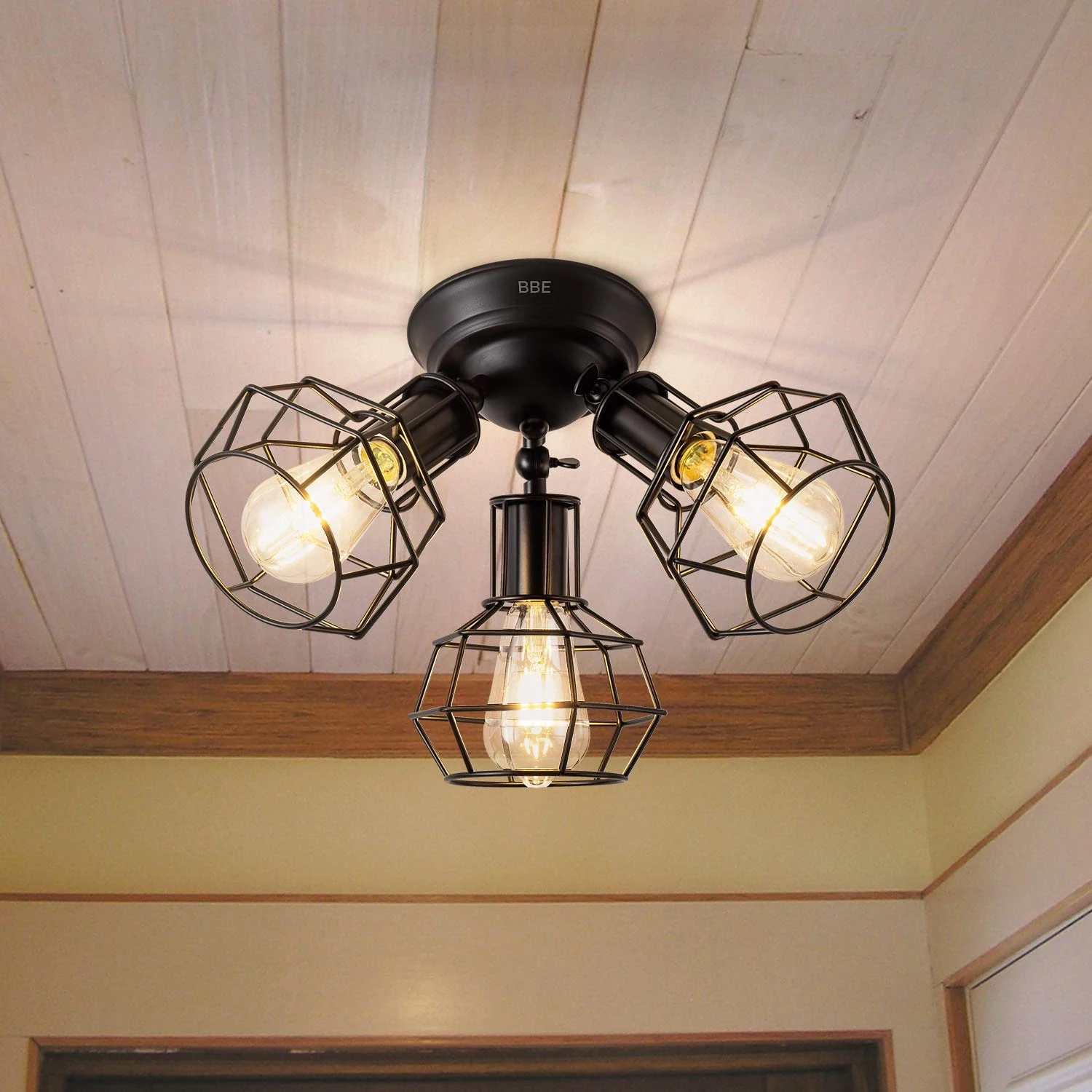 

BBE Modern Industrial Vintage Cage Pendant Light Iron Art Diamond Pyramid Wrought home Ceiling Lamp Suitable for E27 bulbs