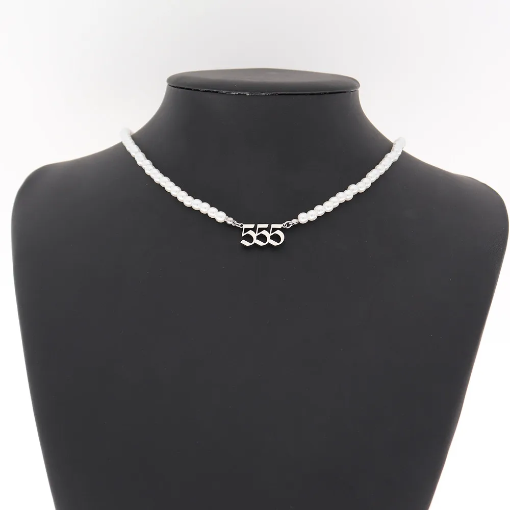 Pearl Choker Necklace 111 222 333 444 555 666 777 888 999 Angel Number Necklaces Women Stainless Steel Jewelry Gift Collier | Украшения и