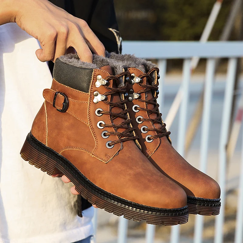 Зимние мужские ботильоны на меху Роскошная брендовая кожаная повседневная обувь