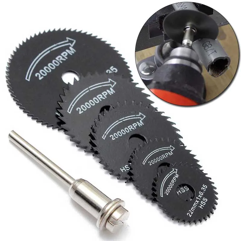 

5pcs Saw Blades With 1Extension Rod 6pcs Mini Rotary Drill Cutting Tools For Metal Wood HSS Circular Saw Cutter Black