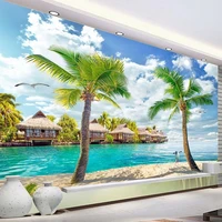 custom mural wallpaper 3d stereo sea view coconut tree landscape painting fresco living room background wall papel de parede 3 d