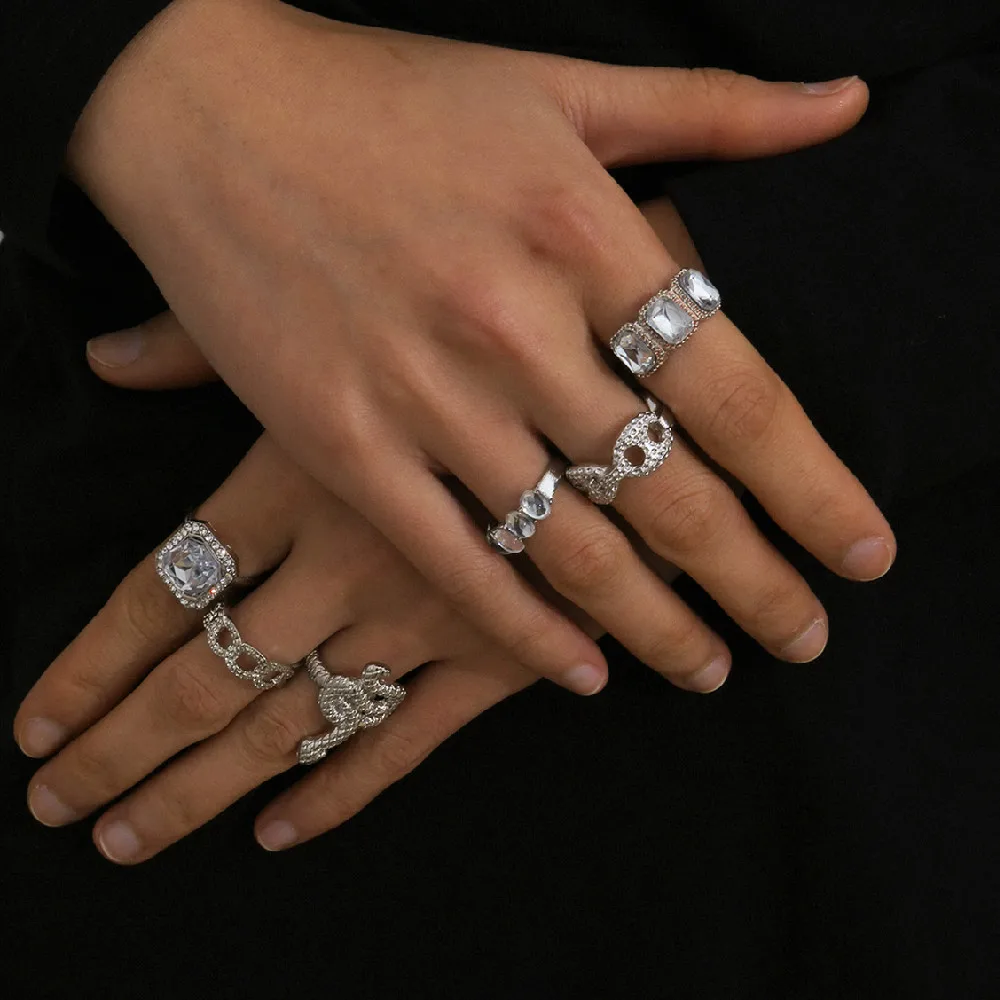 

6Pcs/Set Vintage Opal Stone Turtle Midi Ring Set Silver Color Geometry Crystal Snake Ring Knuckle Rings Boho Jewelry for Women
