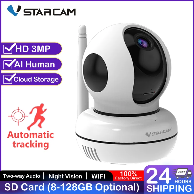

IP-камера видеонаблюдения Vstarcam, 3 Мп, HD, ИК, двусторонняя аудиосвязь, беспроводная, ночное видение, Wi-Fi, радионяня, C46S