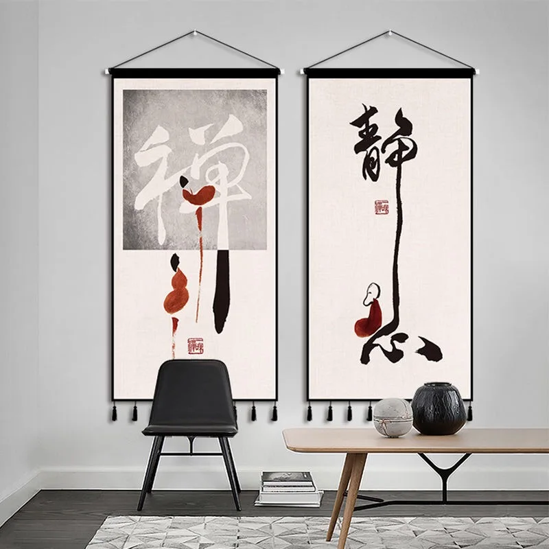 

Декоративная живопись Zen Ink для гостиной, кабинета, винтажный Декор для комнаты, гобелен, Новый китайский стиль, настенное искусство, холст, п...