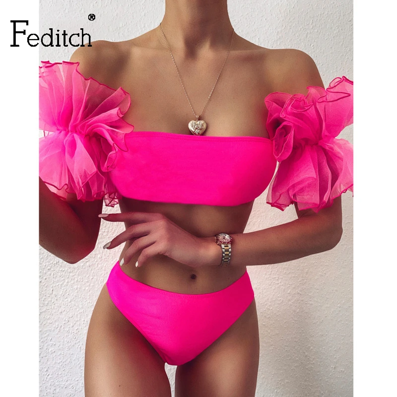 Сексуальный купальник Feditch с оборками в виде Розы женское однотонное Сетчатое