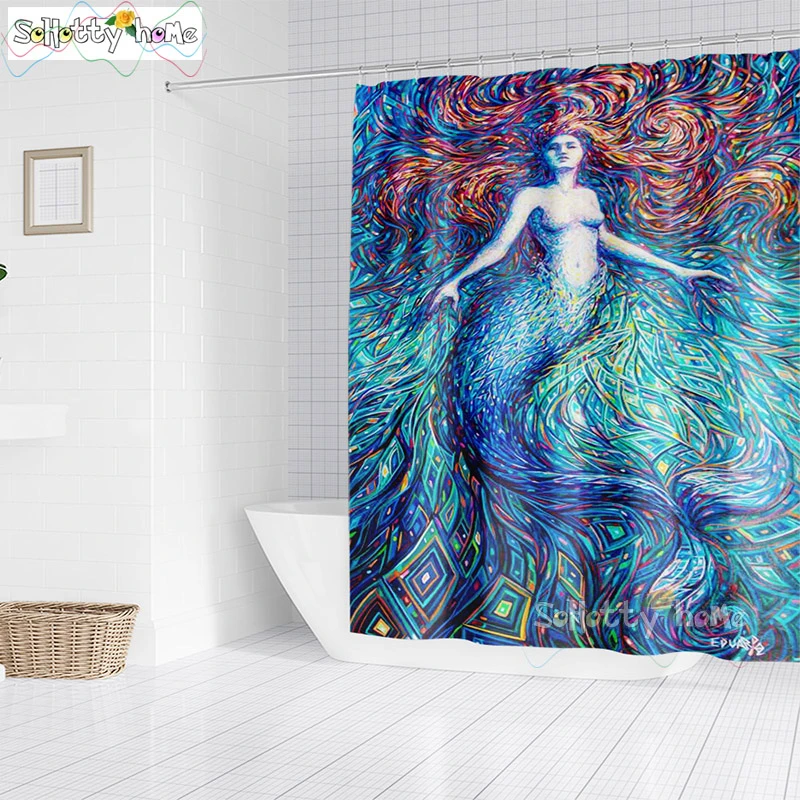 

Waterproof Mermaid Print Shower Curtain For Bathroom Funny Bathtub Curtains Polyester Bathroom Curtain With 12 Pcs Hooks
