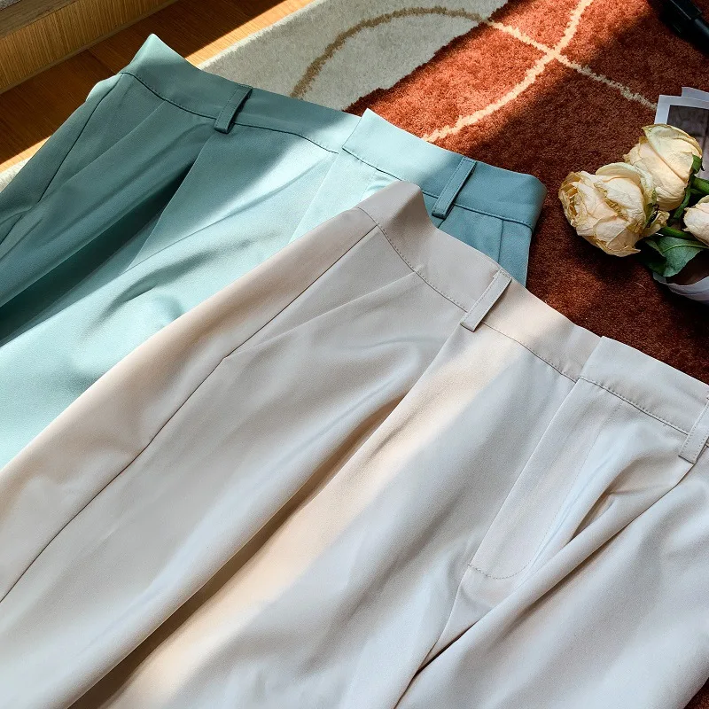 

ZCSMLL Satin drape wide-leg pants women's high-waist loose suit trousers thin straight trousers women 2021 Spring Summer