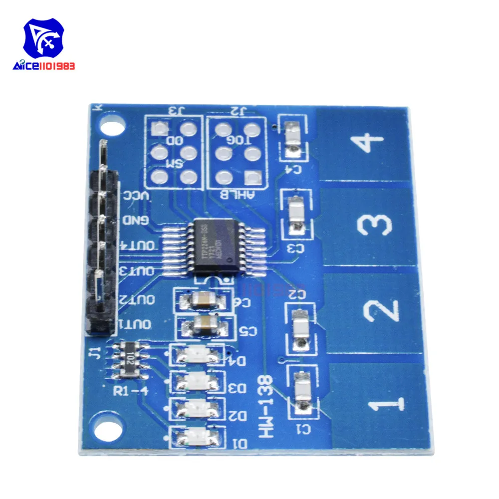 4 клавиши 4-канальный цифровой емкостный сенсорный модуль diymore TTP224 для Arduino |