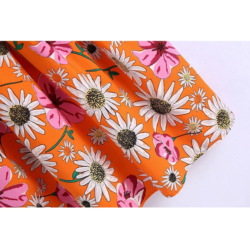 

Za Women 2021 Sweet Fashion Ruffled Mini Dress Vintage Flower Printing O Neck Short Sleeve Femal Dresses Chic