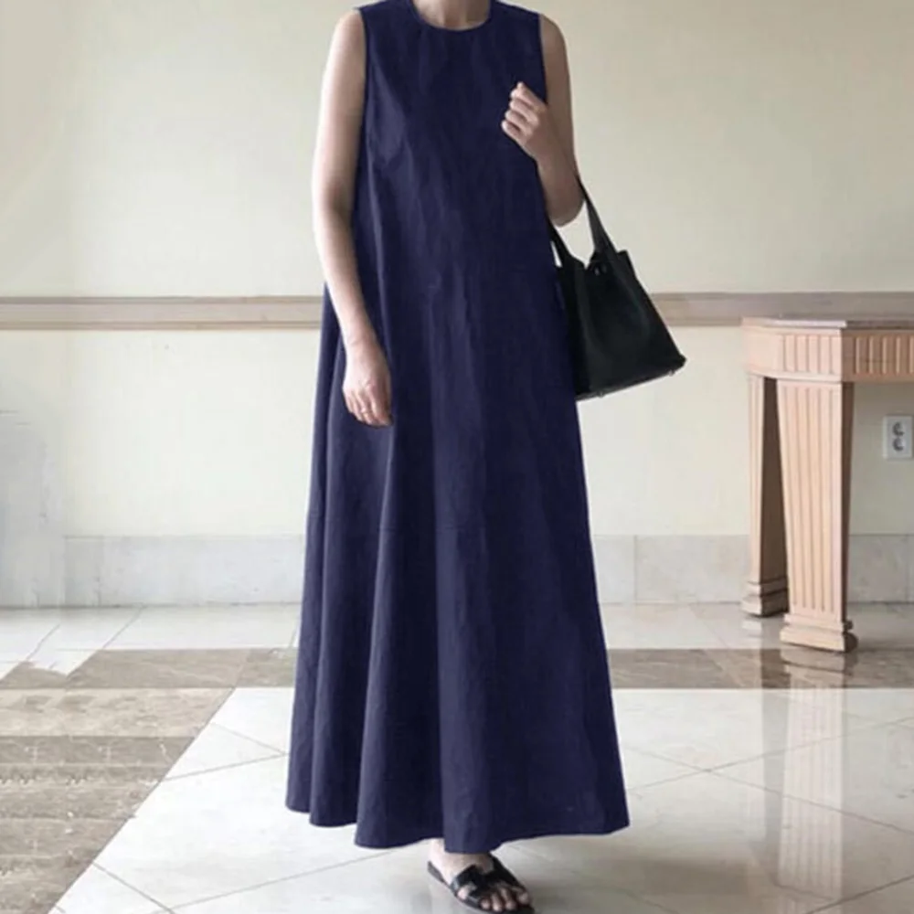 Платье женское длинное ТРАПЕЦИЕВИДНОЕ без рукавов элегантное однотонное