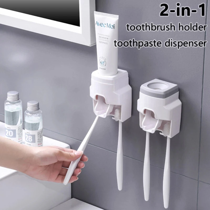

Toothbrush Holder Dustproof Wall Mounted Convenient Toothpaste Squeezer Toothpaste Dispenser For Bathroom MOWA889
