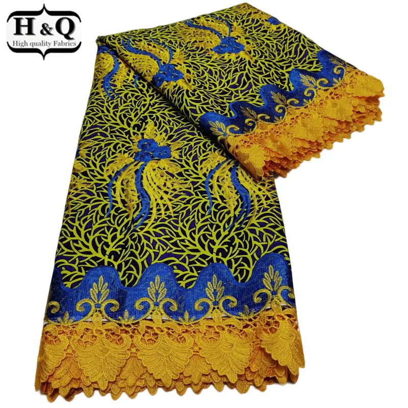 

H&Q fashion nigerian guipure lace african wax fabric high quality embroidery 100% cotton fabrics 6 yards/piece for dress W0911