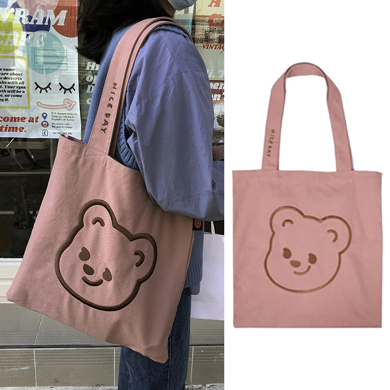 

Женская холщовая сумка-шоппер с вышивкой и медведем