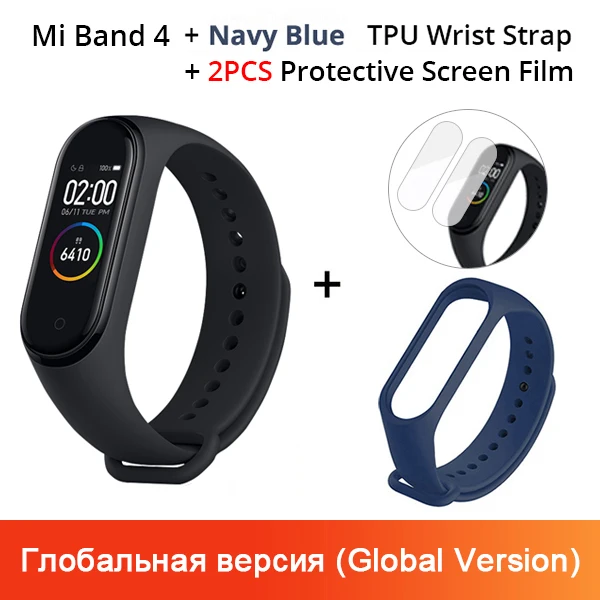 GV N Navy Blue Strap Xiaomi mi Band 4, музыкальный смарт-браслет mi band 4, фитнес-браслет, 135 мА/ч, цветной экран, 50 м, водонепроницаемый, Bluetooth 5,0 - Цвет: GV N Navy Blue Strap