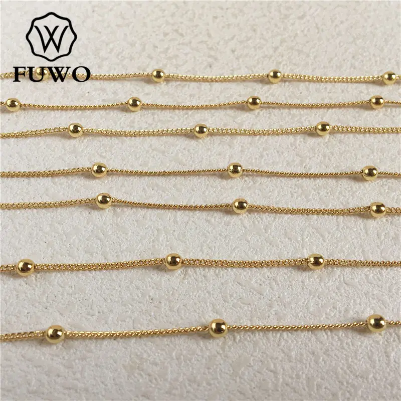 FUWO Высококачественная латунная большая цепочка из бисера с 24k золотым окунутым анти-матовое ожерелье для изготовления ювелирных изделий 1,3-3,5 мм 10 м/лот NC009