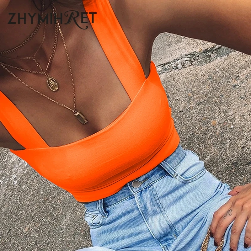 Сексуальные майки ZHYMIHRET с V образным вырезом неоновые цветные праздничные