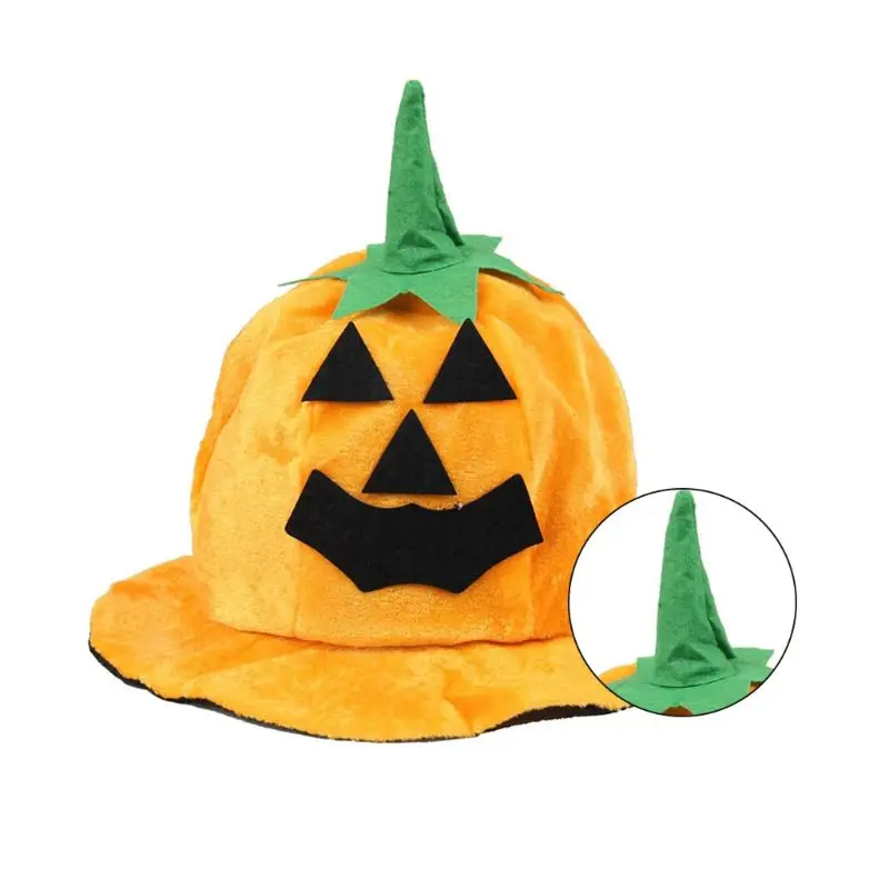 

Adults Kids Halloween Pumpkin Hat Round Brim Novelty Lantern Style Cosplay Costume Velvet Cap Masquerade Party Props