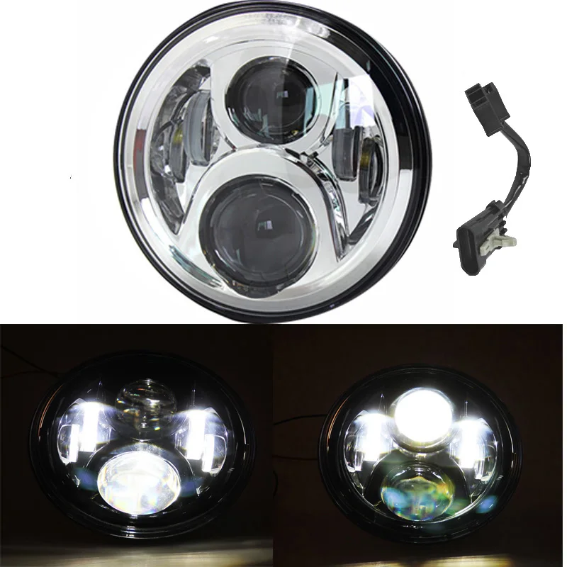 50W headlight chrome Круглый 7 ''мотоцикл черный проектор Moto светодиодный светильник лампа головной светильник для Harley Sportster Touring Street Glide Softail FLHXF Trike - Цвет: 50W headlight chrome