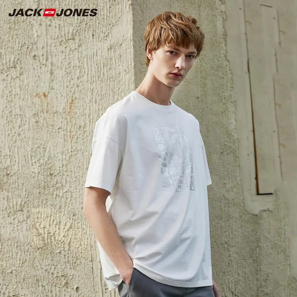 JackJones Мужская хлопковая футболка с круглым вырезом и короткими рукавами цветным