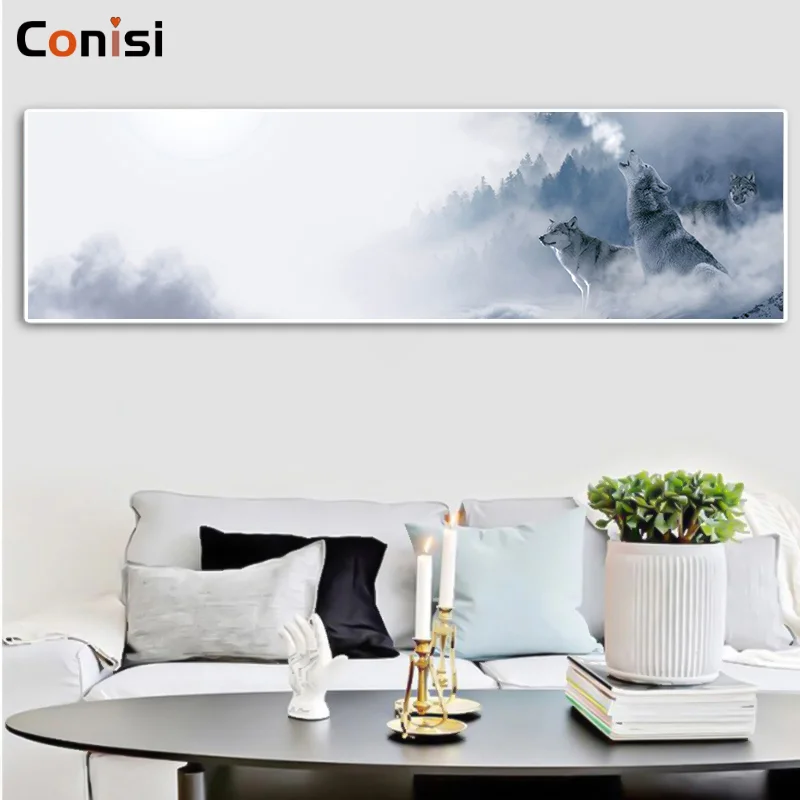 Conisi скандинавский снег Горный пейзаж холст живопись Снег Волк печать настенный