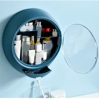 household wall mounted makeup organizer holder round waterproof bathroom cosmetic storage box self adhesive makeup storage