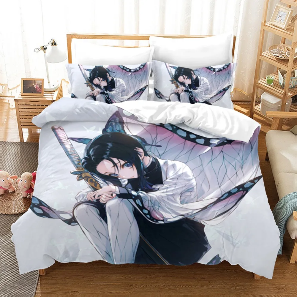

3D Drucken Dämon Slayer Bettwäsche Set Anime Bettbezug-set Kochou Shinobu Mädchen Bett Abdeckung mit Kissenbezug Mikrofaser Bett