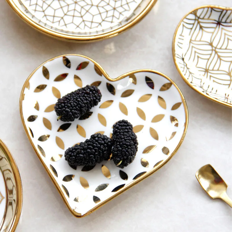JINSERTA Ceramic Storage Tray Dinner Plate Dish Tableware Gold Inlay Dessert Fruit Cake Snack Home Restaurant Decor | Дом и сад