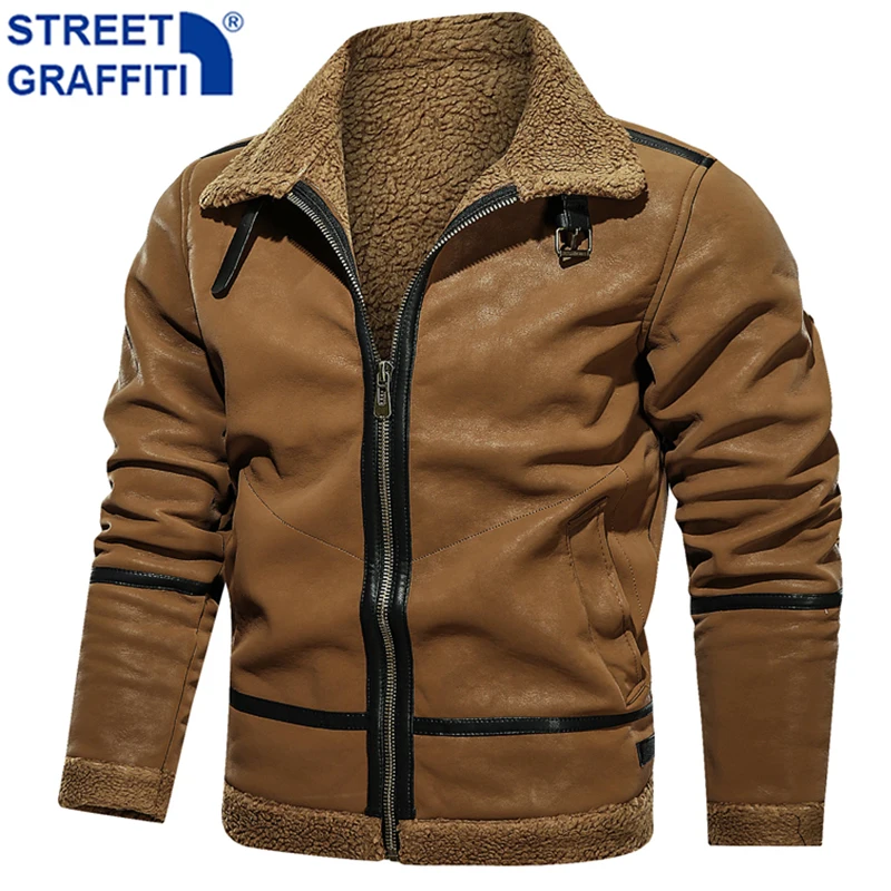 

2021 Men Autumn Winter Thick Warm Fleece Motor Leather Jacket Coat Men New Casual Bomber Zipper Senior gentleman Leather Jackets