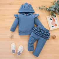 3 18m baby girls spring clothing sets bear ear hooded topspants ruffles trim 2 pcs sets infant outfits child tracksuit clothes
