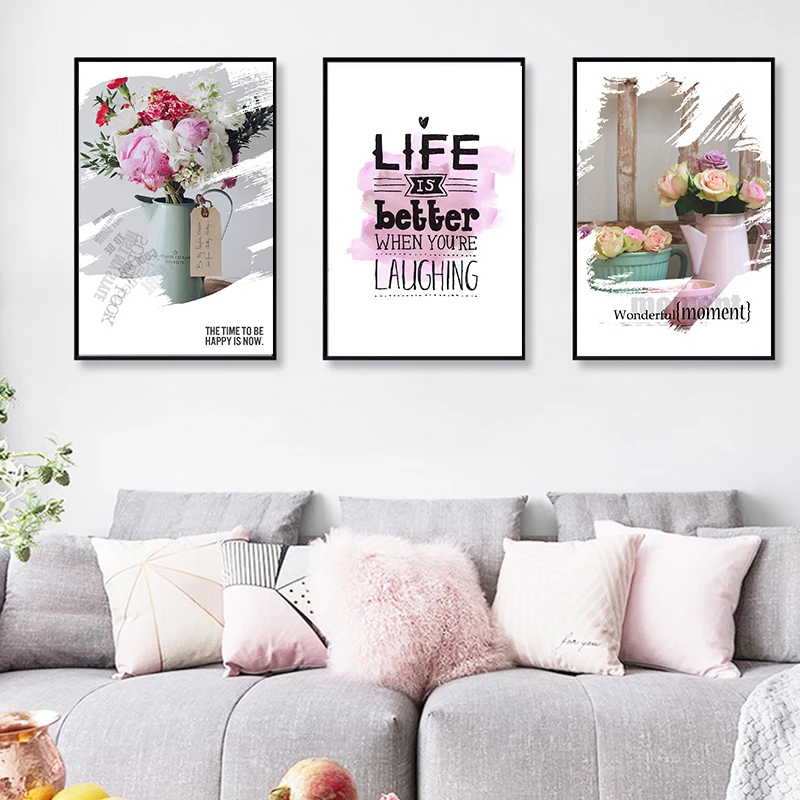 Картина в скандинавском стиле с розовыми цветами плакаты и принты для украшения