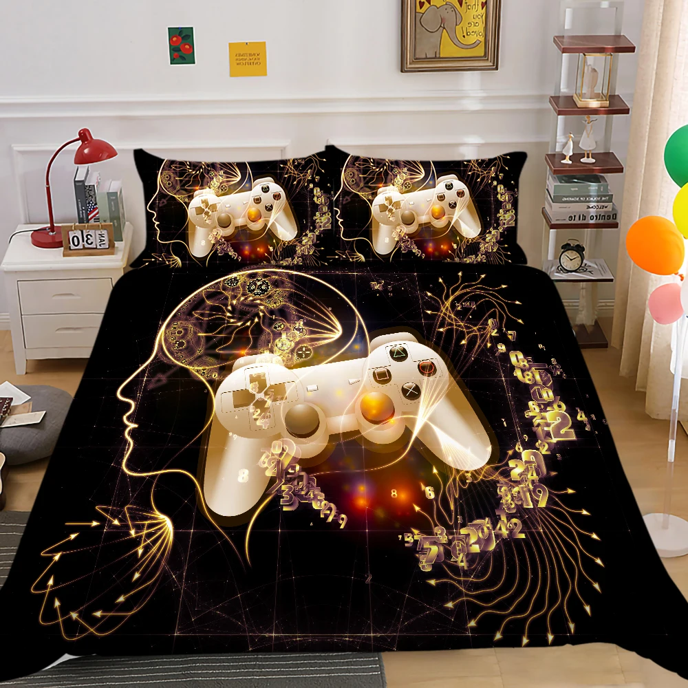 

2/3 Pcs Gamer Duvet Cover Set Cartoon Bedding Set Kids Boys Girls Bed Game Comforter Cover Set Dropship