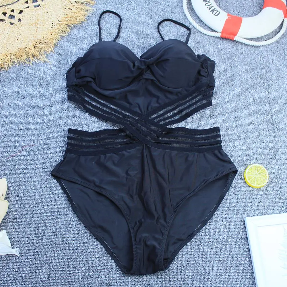 

Sexy One Piece Swimsuit Women Push Up Swimwear High Waist Monokini Patchwork Mesh Backless Bodysuit Beachwear Lady Bathing Suit