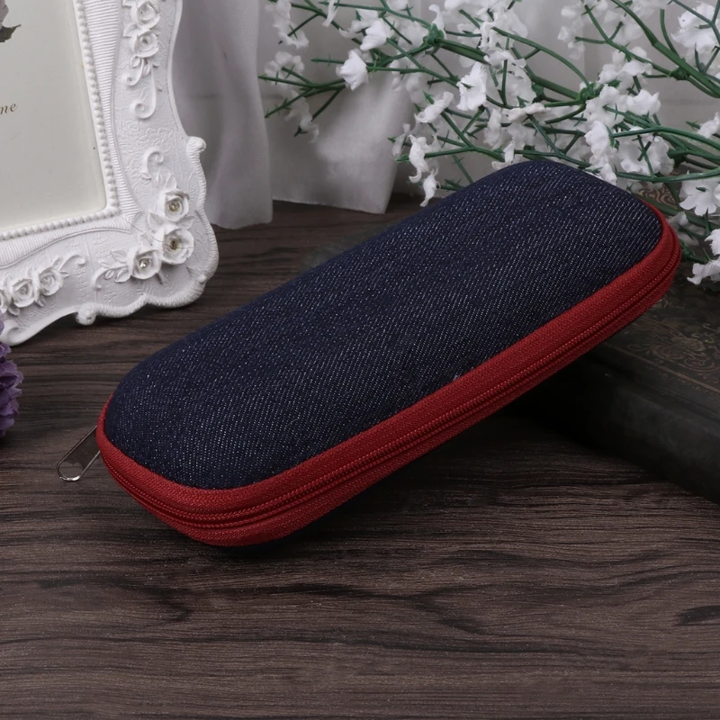 Футляр для очков из джинсовой ткани на молнии защиты солнцезащитных контейнер от